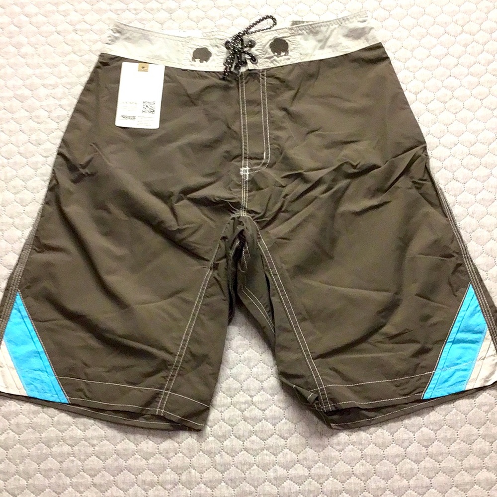 Mountain Khakis Men's 28 Brown Boardshorts with Blue Accent - Swim Trunk NEW